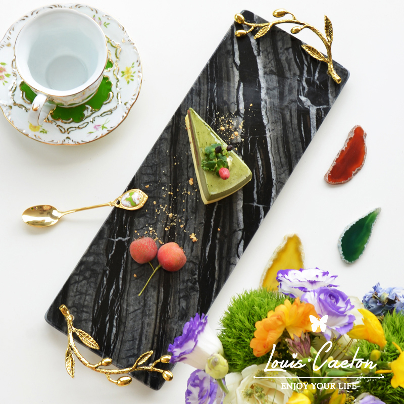 Nordic natural marble tray rectangular gourmet dessert plate jewelry jewelry European home decoration ornaments