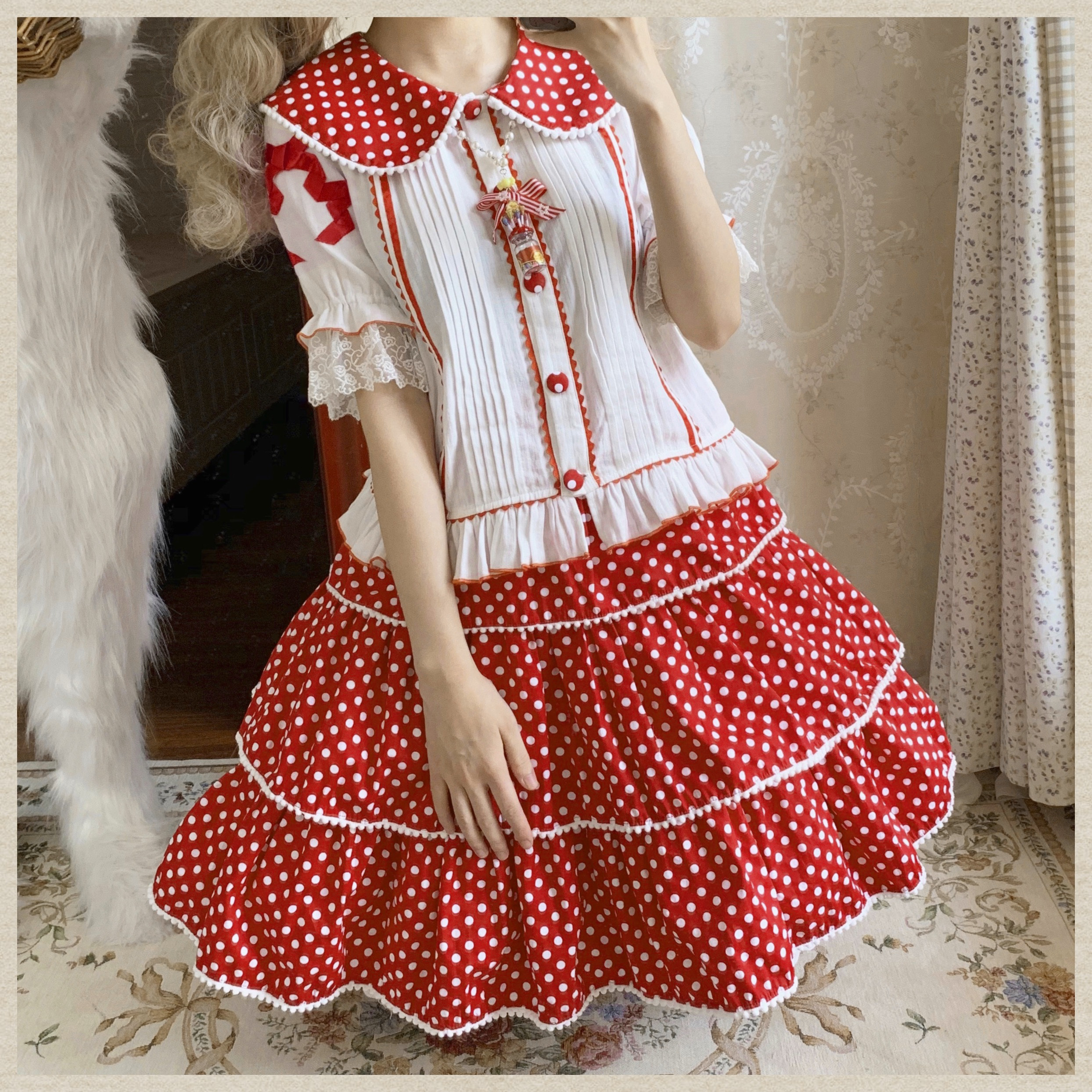 (Spot) Heart Pawnshop Original Lolita Rabbit Dot Rabbit Ear Cotton Sweet and Cute Shirt