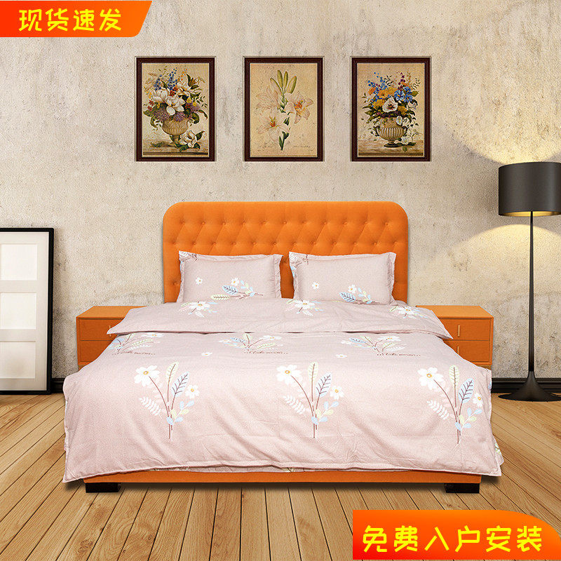 Light luxury modern fabric pull button bed Nordic master bedroom double bed 1 8 meters modern simple flannel ins net red wedding bed