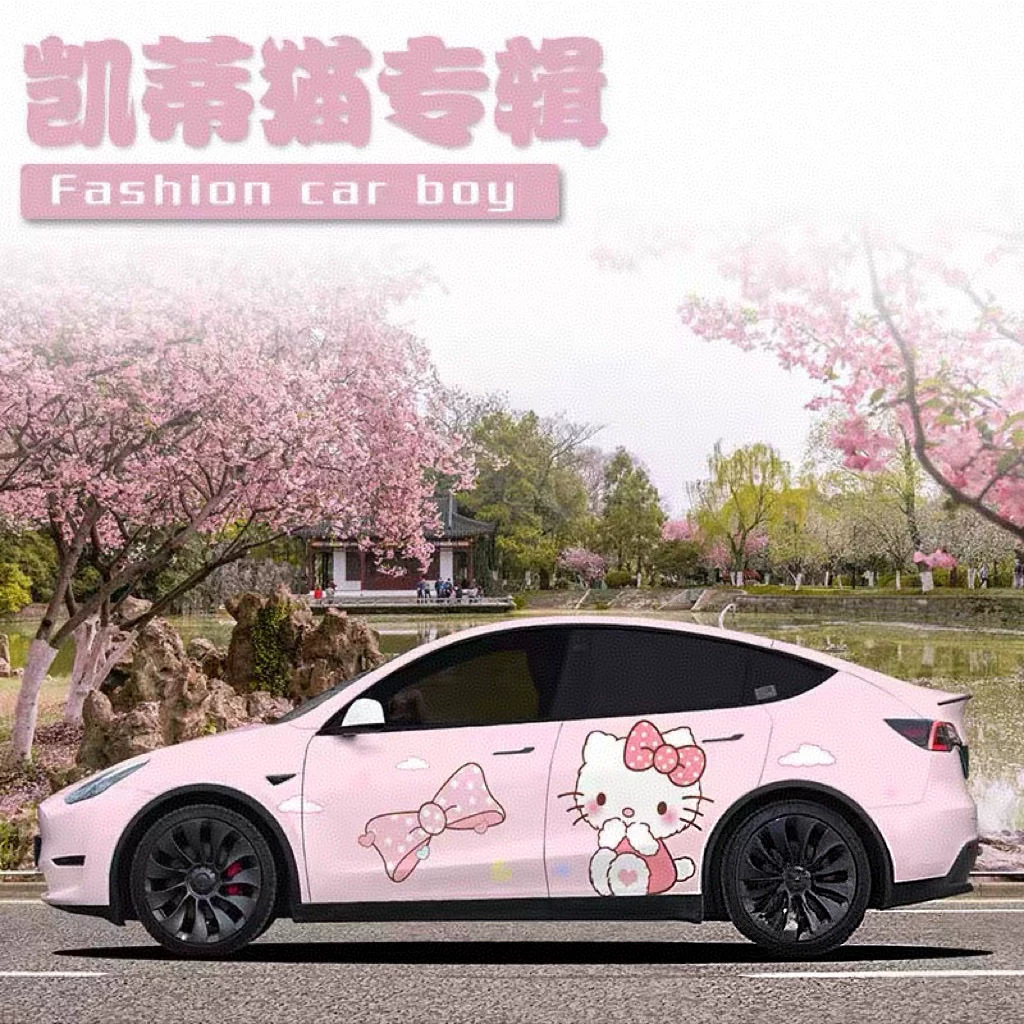 Наклейки на автомобиль Tesla Model Y HELLO KITTY, Hello наклейки KT котёнок, автомобильная мультяшная индивидуальная наклейка
