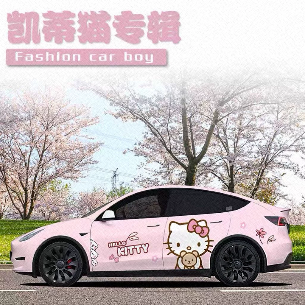 Наклейки на автомобиль Tesla Model Y HELLO KITTY, Hello наклейки KT котёнок, автомобильная мультяшная индивидуальная наклейка