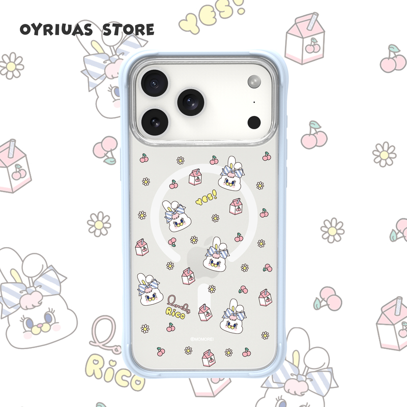 Oyriuasx Rabbit Lico Collaboration iPhone Phone Case Cherry Milk Frosted Magnetic Detachable Silicone Frame Touch Button Full Coverage Anti-Fingerprint Phone Protective Case