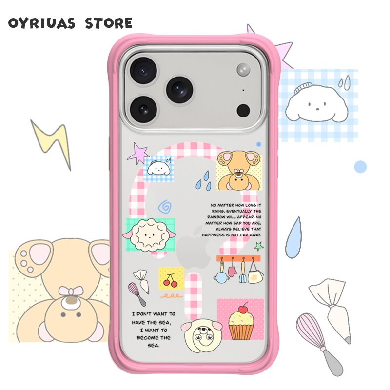 Oyriuas Frosted Magnetic Cream Sweet Style Suitable for iPhone 16Pm Detachable Frame Phone Case Collage Style Small Stickers Fresh and Cute
