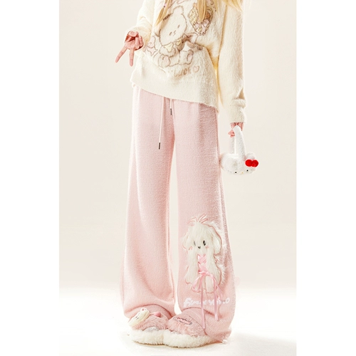 自然涩 Розовые милые летние штаны, клейкий рис для отдыха, свободный прямой крой, подходит для подростков, оверсайз