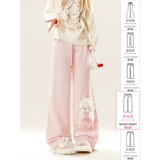 自然涩 Розовые милые летние штаны, клейкий рис для отдыха, свободный прямой крой, подходит для подростков, оверсайз