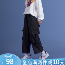 Japanese black overalls womens loose thin summer straight pants large size fat mm fried street wide leg pants summer