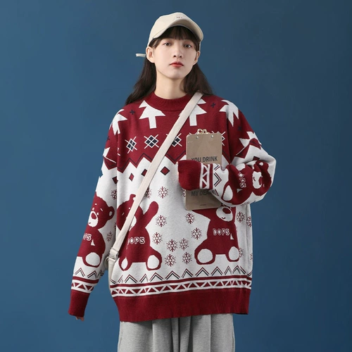 Красный брендовый дизайнерский свитер, ретро трикотажная куртка для влюбленных, 2021 года, с медвежатами, тренд сезона