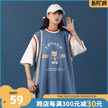 Fake Two Short Sleeves T-Shirt Woman Design Sense Loose Womens Clothing Student Pure Cotton Slim Fit Boomer Blouse Blouse Summer