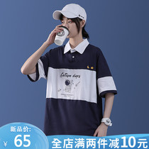 2021 short Japanese polo shirt collar short-sleeved t-shirt womens summer loose summer thin womens student cotton top