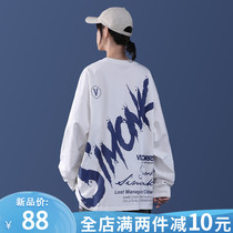 Spring and autumn thin section tide brand long-sleeved t-shirt womens sweater loose student couple 2021 new large size womens top tide