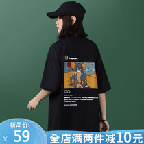 2021 new short-sleeved t-shirt womens national tide summer dress fat mm loose cat and mouse oversize womens half-sleeve summer