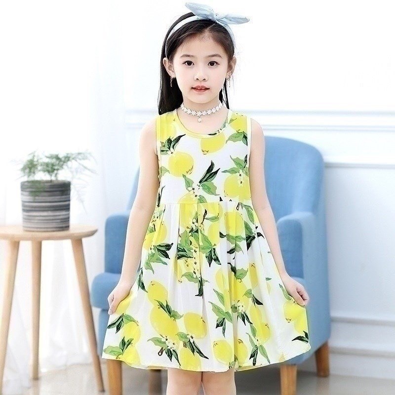 Cô gái mùa hè pajama chiếc váy không tay hoa Hàn Quốc phiên bản của các em học sinh tiểu học mất màu đỏ trẻ em mát cha mẹ cô bé.