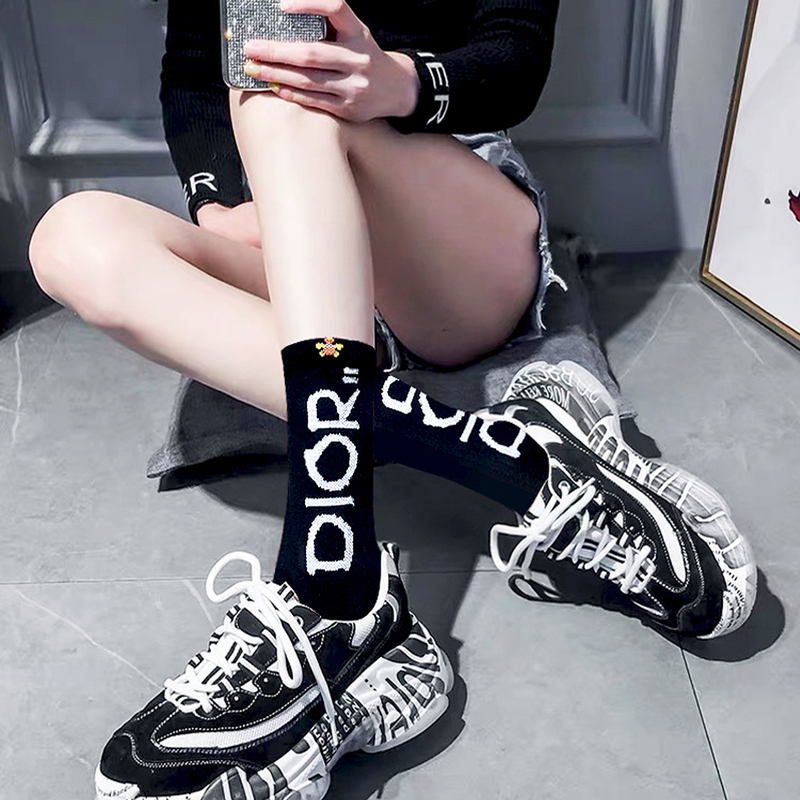 Trendy Women's Socks ins Fashionable Pure Cotton Mid-Calf Socks Versatile Stylish Letter Sports Socks Summer Thin Long Socks for Outdoor Wear