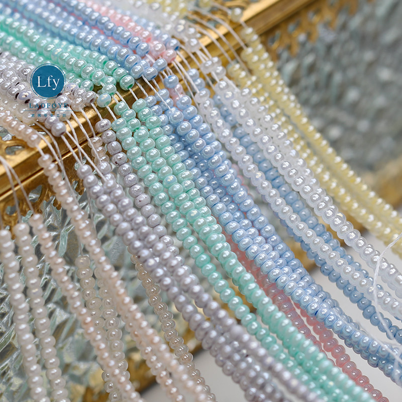 (Macaron Cream Porcelain Beads) French Embroidery Baby Clothing Accessories Czech Imported 2mm Rice Beads 50cm String