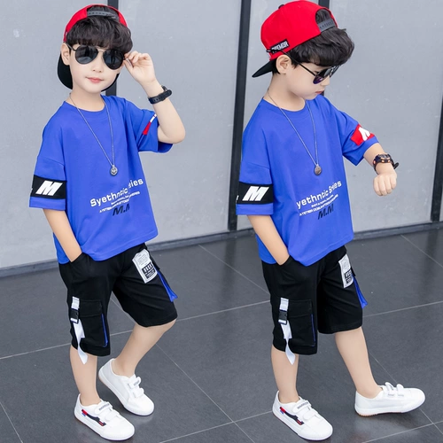 Летняя одежда, детский комплект для мальчиков, коллекция 2021, в западном стиле, в корейском стиле, подходит для подростков, короткий рукав