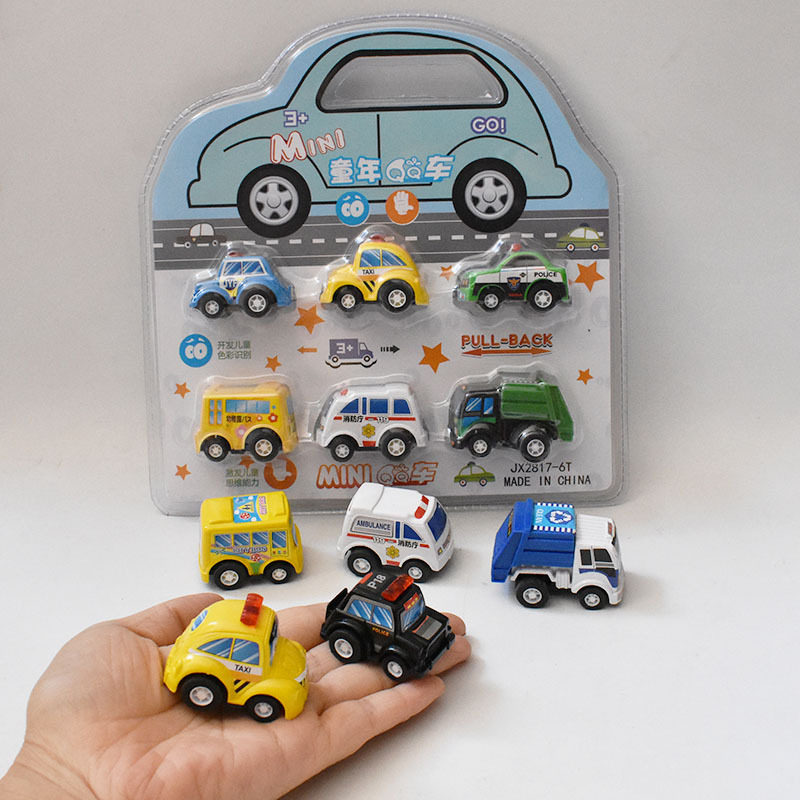 Jiaxin 2817-6T suction plate 6 sets pull back mini car toy cartoon Q version police car baby hand