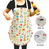 Kitchen apron waterproof and oil-proof cute cartoon cooking housework female adult hood pocket anti-fouling and anti-soy sauce