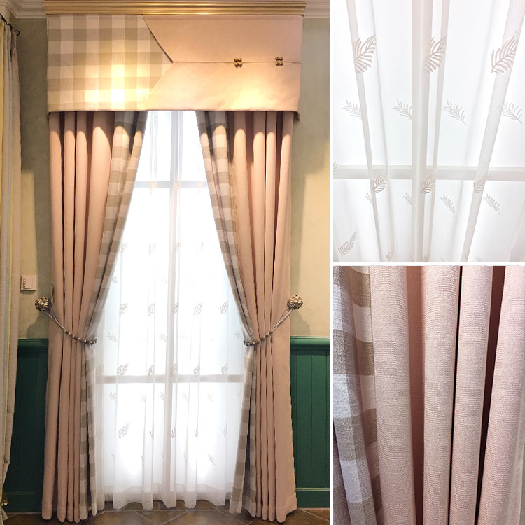 Girl pink cotton linen lattice bedroom blackout living room curtain modern nothing minimalist hipster style curtain