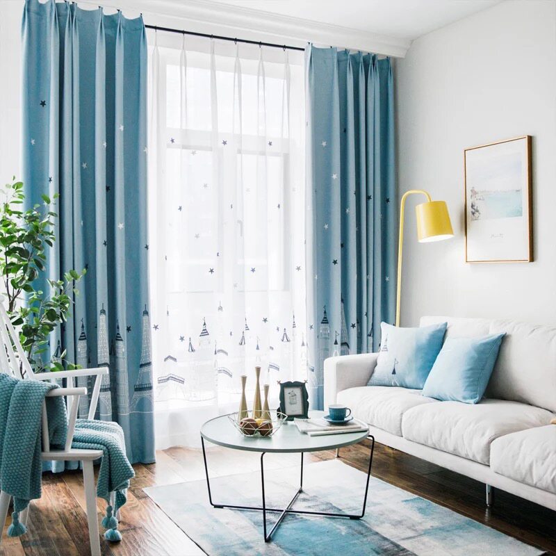 Blue Castle Mediterranean Modern Brief Boy Bedroom Children Room Curtains Shade Fabric Custom Finished Products-Taobao