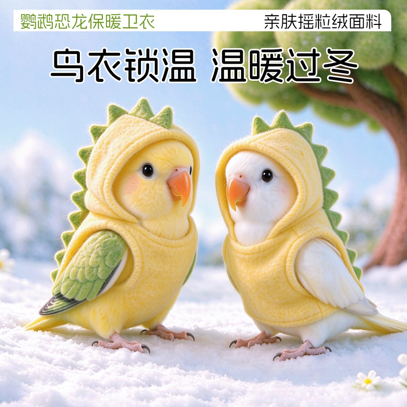 Parrot Dinosaur Thickened Fleece Warm Clothing for Small Birds, Winter Clothes for Outdoor Wear, Cockatiel, Lovebird, Budgie, Monk Parrot