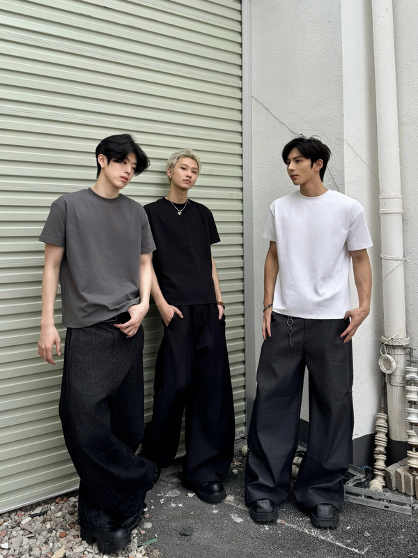 Kidthe1One Cool Round Neck Regular Shoulder Short-Sleeve T-Shirt for Men and Women, Slim Fit, Versatile Solid Color Base Layer Loose Top for Summer