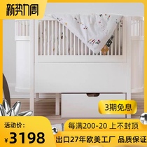  Ruizhen home solid wood Sebra Crib Retractable childrens bed Newborn splicing bed Childrens bed European-style guardrail