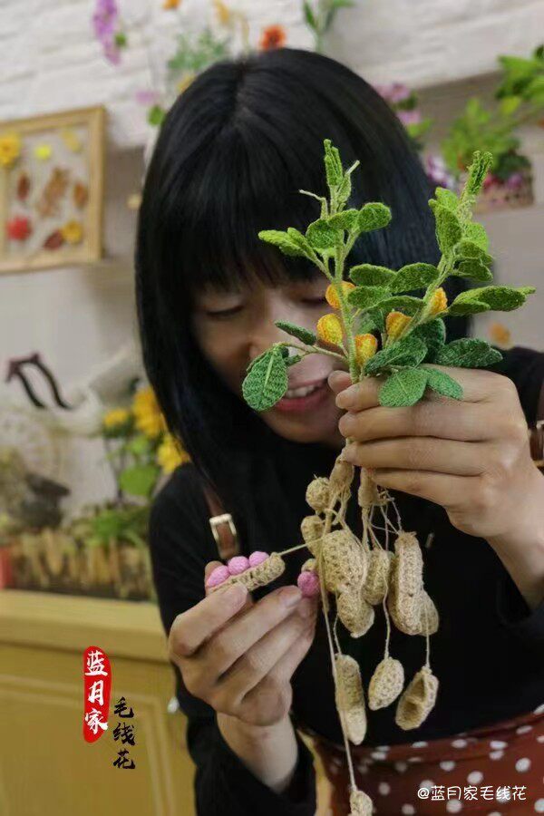 Blue Moon Home Mao Line Flower Peanut Vinegar Pulp Grass Bamboo Crochet material Package (excluding crochet flower pots) -Taobao