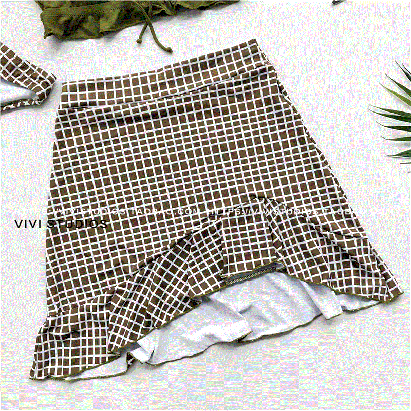 VV 18ss Cô gái cá tính Nhật Bản diện váy cạp cao xẻ eo áo tắm nữ ba mảnh nóng bỏng - Bộ đồ bơi hai mảnh 	đồ bơi 2 mảnh short