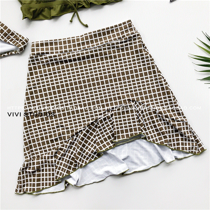 VV 18ss Cô gái cá tính Nhật Bản diện váy cạp cao xẻ eo áo tắm nữ ba mảnh nóng bỏng - Bộ đồ bơi hai mảnh