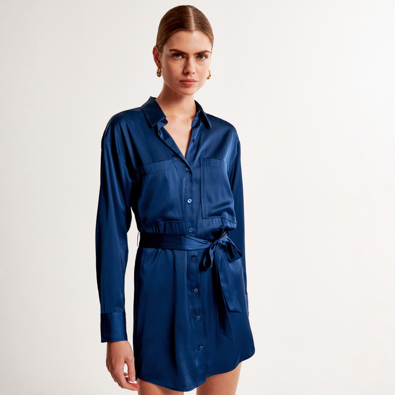 Recommended for Personal Collection. Looks Great on the Body. 2026 Spring High-End Satin Fashion Loose Long-Sleeved Shirt Dress