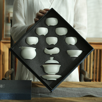 Open Sheet White Ru Kiln Gift Box Suit Handmade Living Room Tea Cup Lid Bowl Ru Porcelain Kongfu Tea With New Chinese Gift