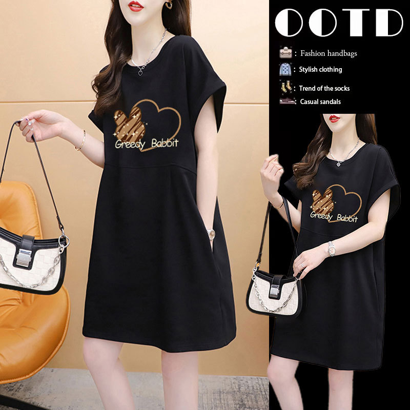 T-Shirt Dress for Women, Summer European Style, Waist-Cinching, Pure Cotton Dress, Casual Sports Black Sweatshirt Dress, Pullover Pocket Lazy Dress T-Shirt Dress for Women, Summer European Style, Waist-Cinching, Pure Cotton Dress, Casual Sports Black Sweatshirt Dress, Pullover Pocket Lazy Dress