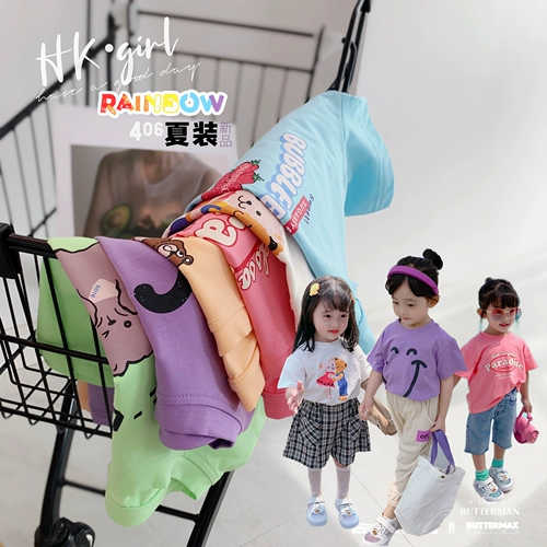 Летняя футболка с коротким рукавом, детская мультяшная базовая приятная телу летняя одежда, детская одежда