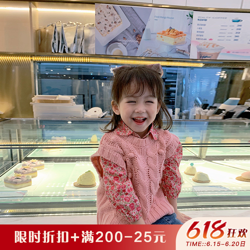 Fall in love with chicks girls sweater waistcoat waistcoat new baby polo children sweet girl sleeveless knitted vest Z