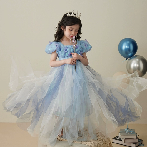 Летний наряд маленькой принцессы, детское синее платье, подарок на день рождения