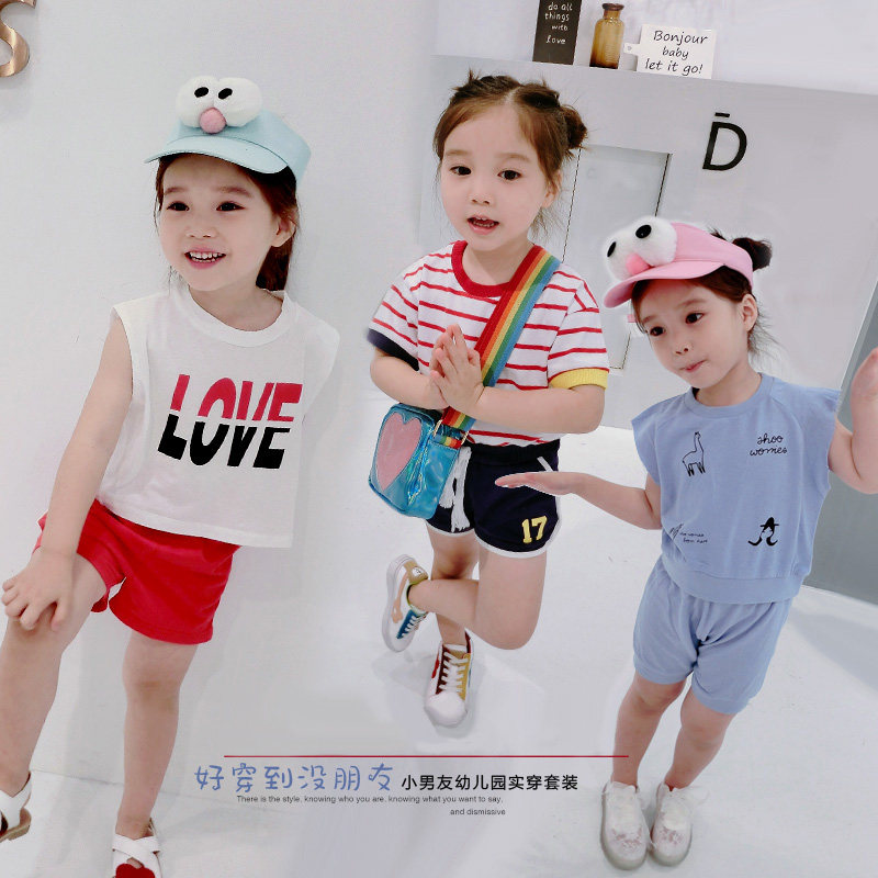 Hong Kong Girl Girl Sports Summer New Slim Fit Kindergarten Children Baby Casual Two-style Dress 8669