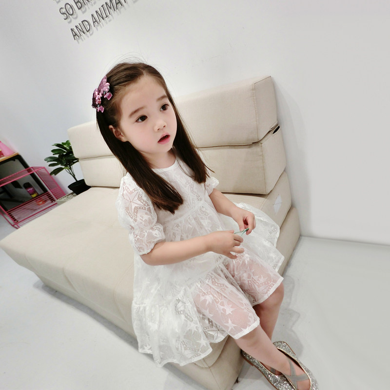 Girl White Dress Princess Dress Princess Dress Korean Version Lace Dress Children Baby Summer Breathable Children Short Sleeves Dresses Dresses
