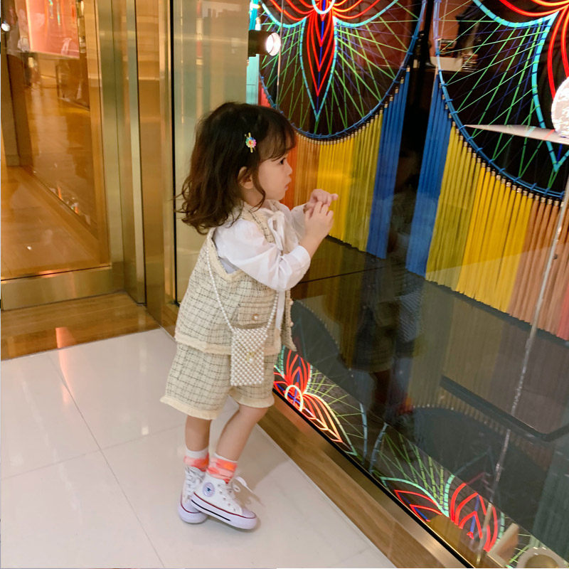 Hong Kong girls suit 2020 new spring children's small fragrant 2 piece baby air vest suit Z