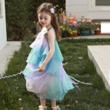 Влюбитесь в красивое платье принцессы-русалки для девочек, летнее платье, новинка 2025 года, детская градиентная праздничная газовая юбка на подтяжках