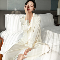 Ice wire pajamas female spring and autumn thin color simple temperament suit can be worn outside long sleeve long trousers doll lead home suit