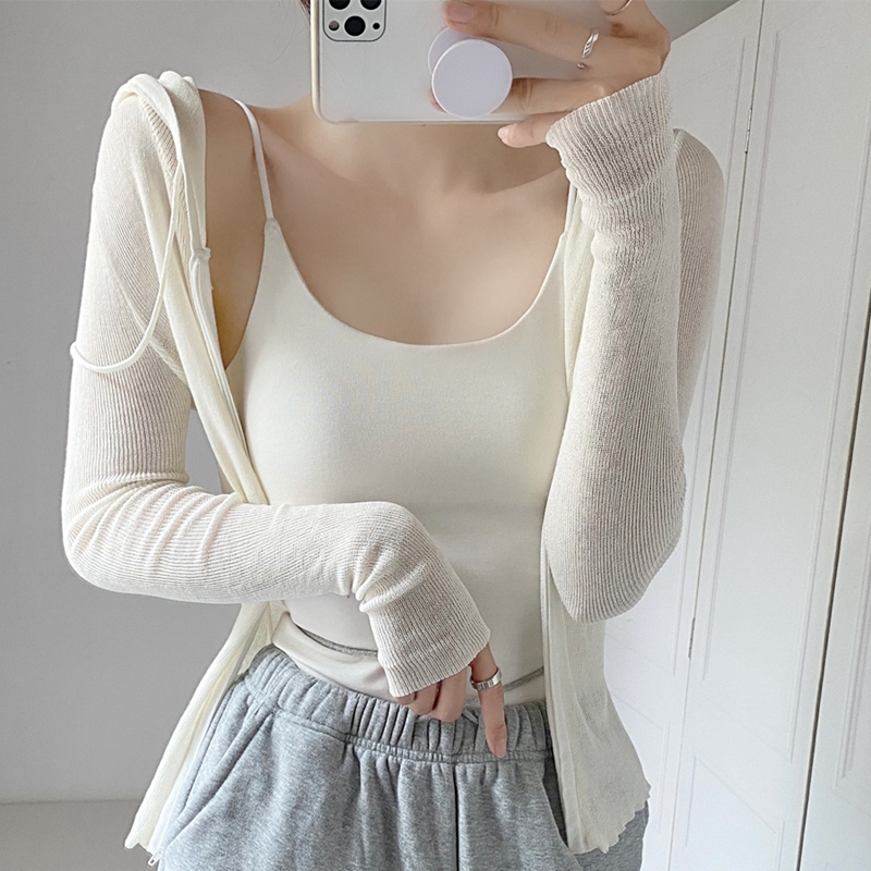 Pure cotton white harness vest female inner lap with chest cushion 2022 Spring short hit bottom blouses summer outings