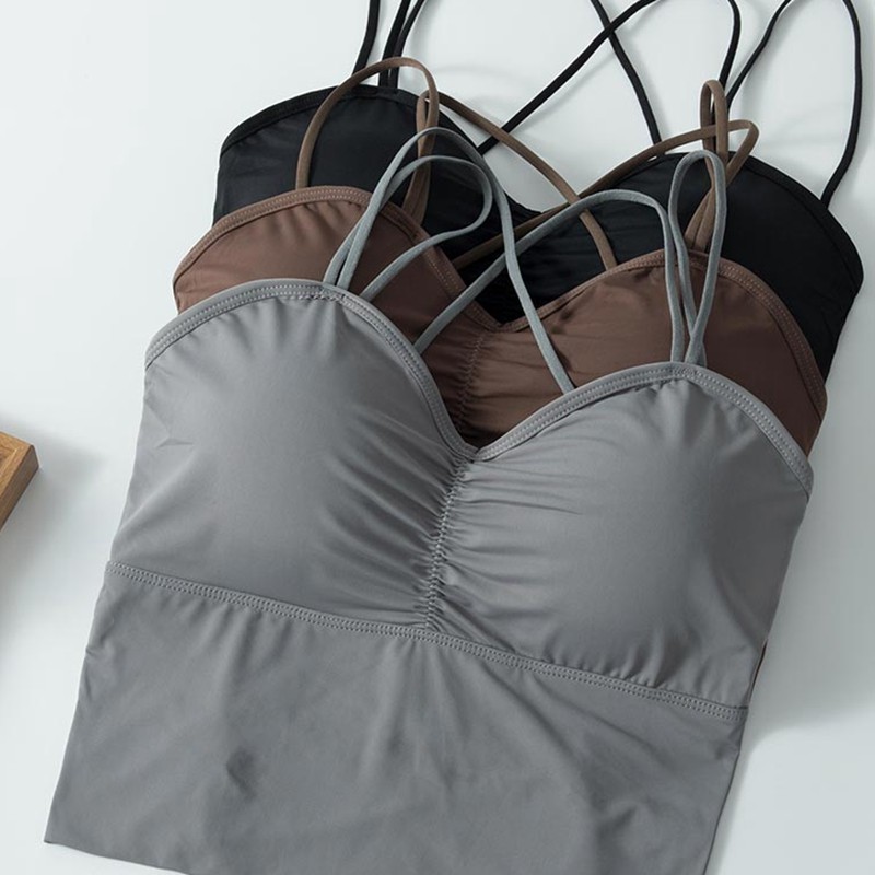 Cross-walled ice wire hanging vest female summer small chest gathering with breast cushion outer inner pitch