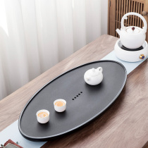 Craftsman round tea tray Simple stone tea table Large and small tea sea tea set Modern whole black gold stone tea tray