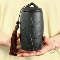 Coarse ceramic tea cans Ceramic small cans sealed canned tea portable creative ornaments household black and white storage cans