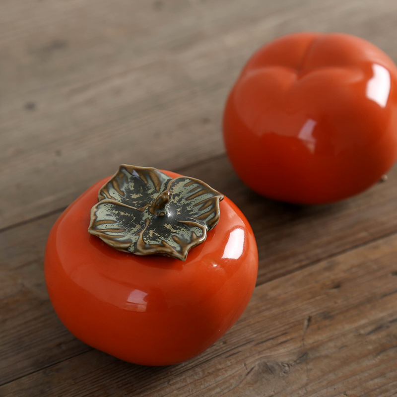 Jingdezhen persimmon persimmon satisfied individuality creative caddy fixings small desktop ceramic tea storehouse furnishing articles portable small seal pot