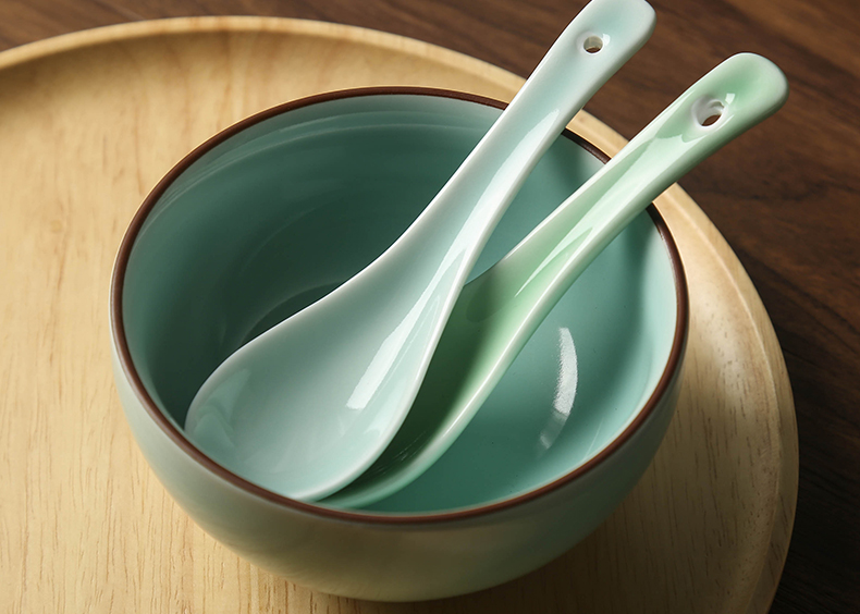 Longquan celadon Japanese small spoon, contracted creative spoon, ceramic tableware household rice porridge spoon, pure color small spoon