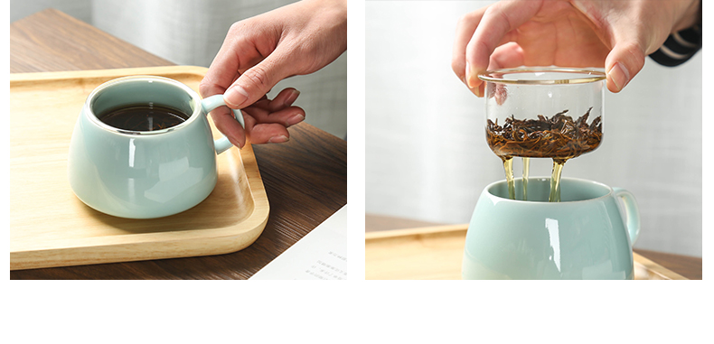 Longquan celadon ceramic tea cup tea set with glass bladder bronzing porcelain mugs household gift coffee cup