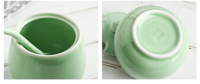 Longquan celadon seasoning as cans Chinese ideas with cover with porcelain run home spice bottles kitchen salt, MSG box of pepper pot