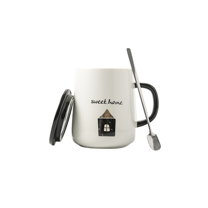 Lovely ceramic cup with cover spoon keller creative men and women ultimately responds a cup of Nordic home breakfast milk coffee cup