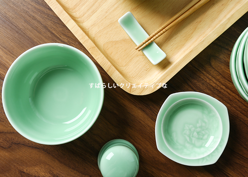 Longquan celadon eat bowl creative household ceramics xiangyun bowl of rice porringer Chinese style gifts to use tea bowl